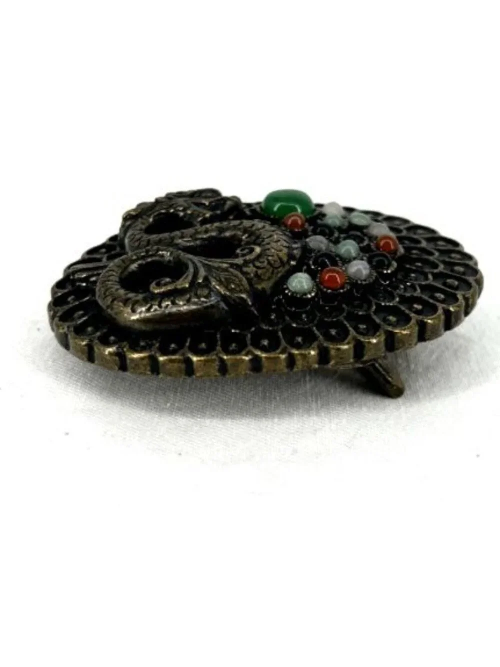 Snake Dragon Belt Buckle Metal Topaz Spinel Garnet Cabochons 3